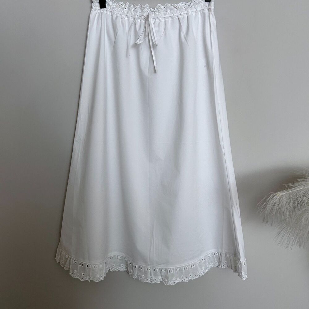 Maison Cléo White Cotton Embroidered Ruffle Midi Skirt Size M Eyelet